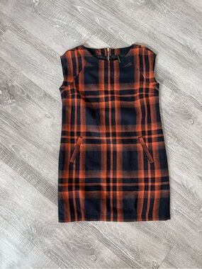 NAF NAF Navy and Orange Plaid Mini Sheath Dress